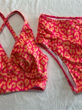 Hot Pink and Yellow Leopard Print Bikini Set